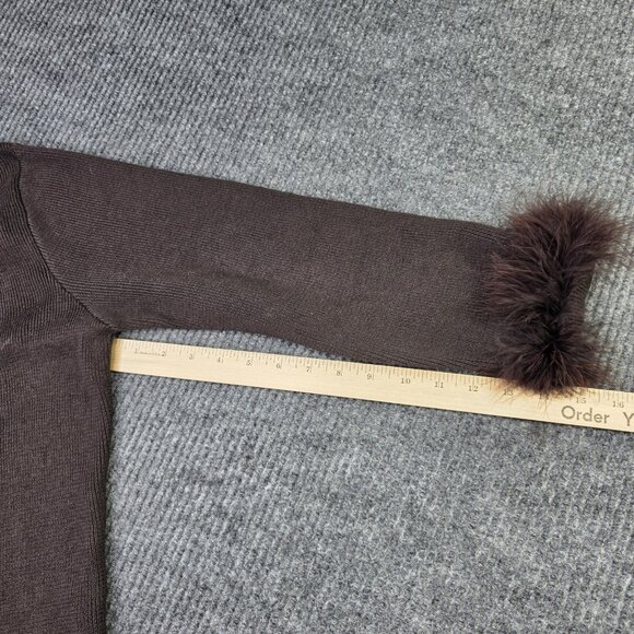 Rebecca Thomas Sweater Womens Medium Brown Feather Trim Cardigan Button Up - Picture 12 of 14